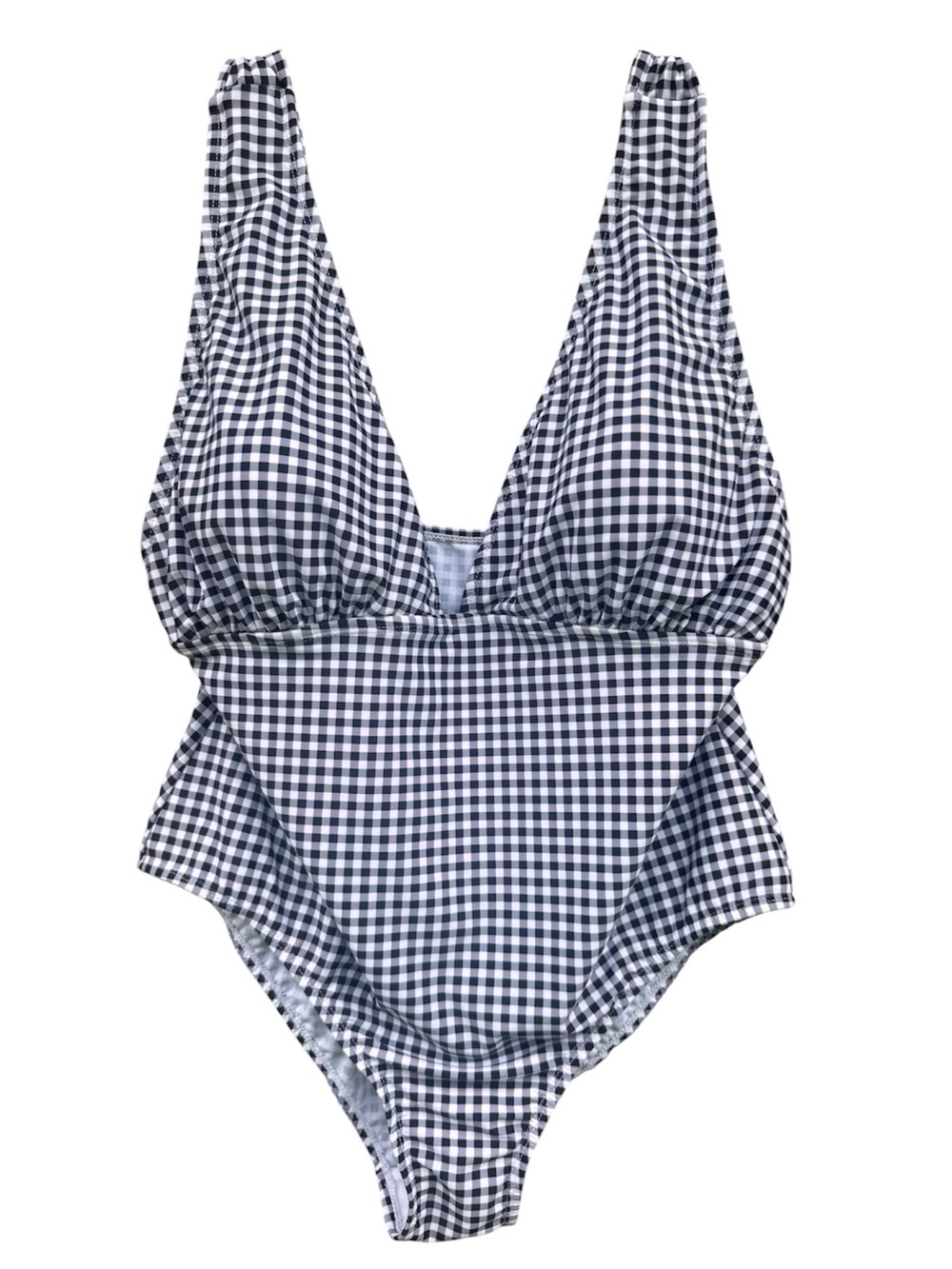 Meet.Curve Black White Gingham V-Neck Low-Cut Leg One-piece Swimsuit XL Like New